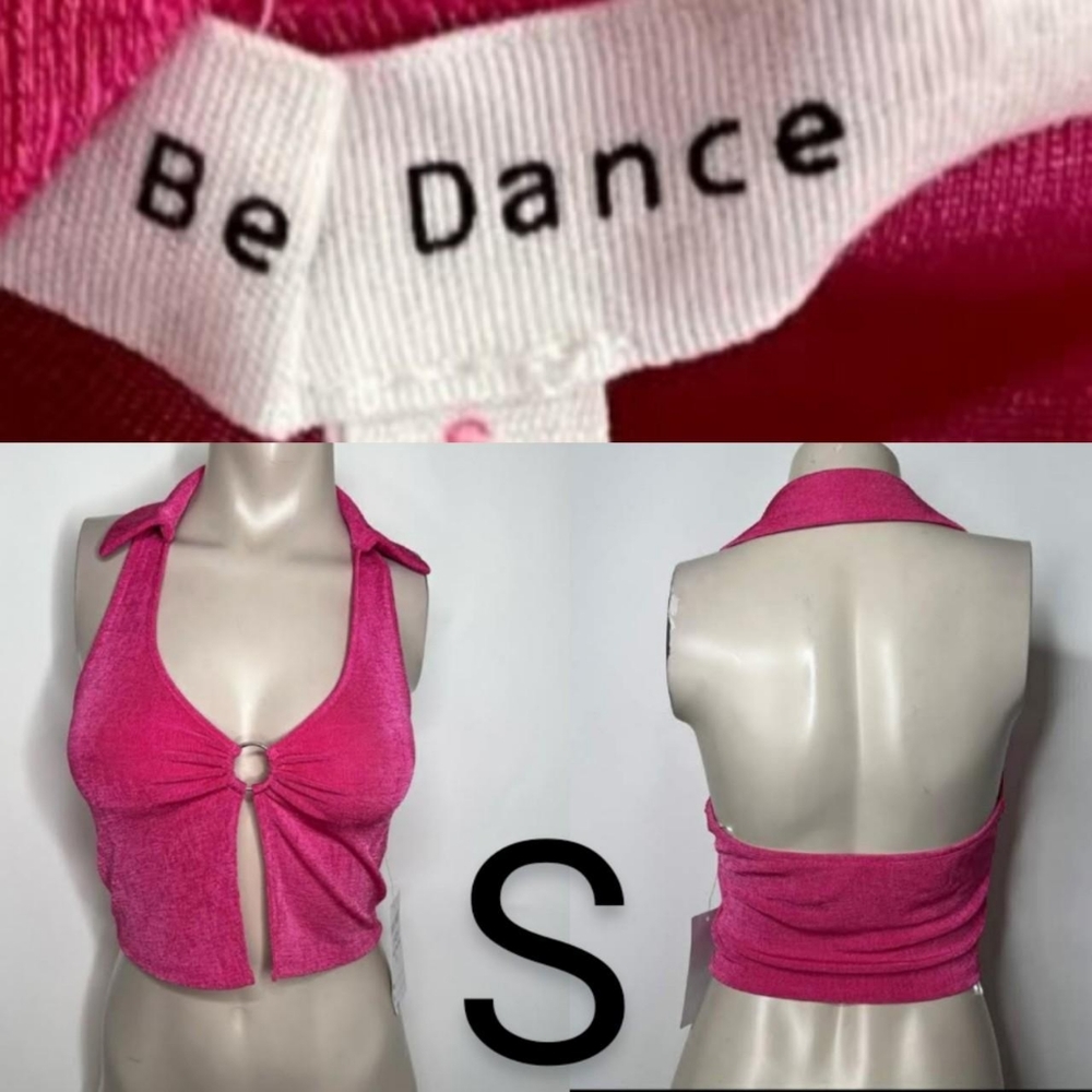 🆕Hot Pink Halter Stretchy Crop Top Blouse~Size S
